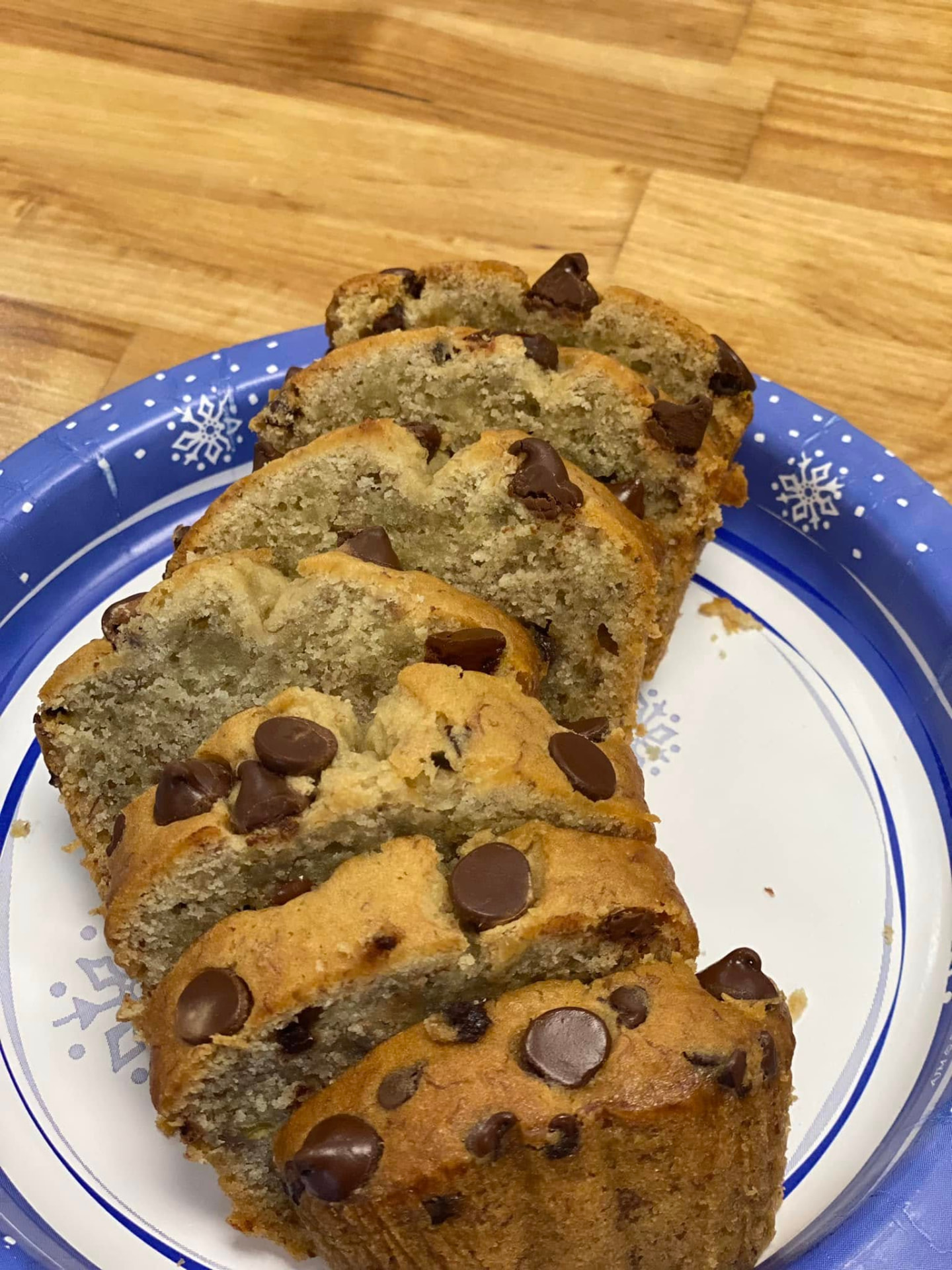 Sliced chocolate chip banana bread